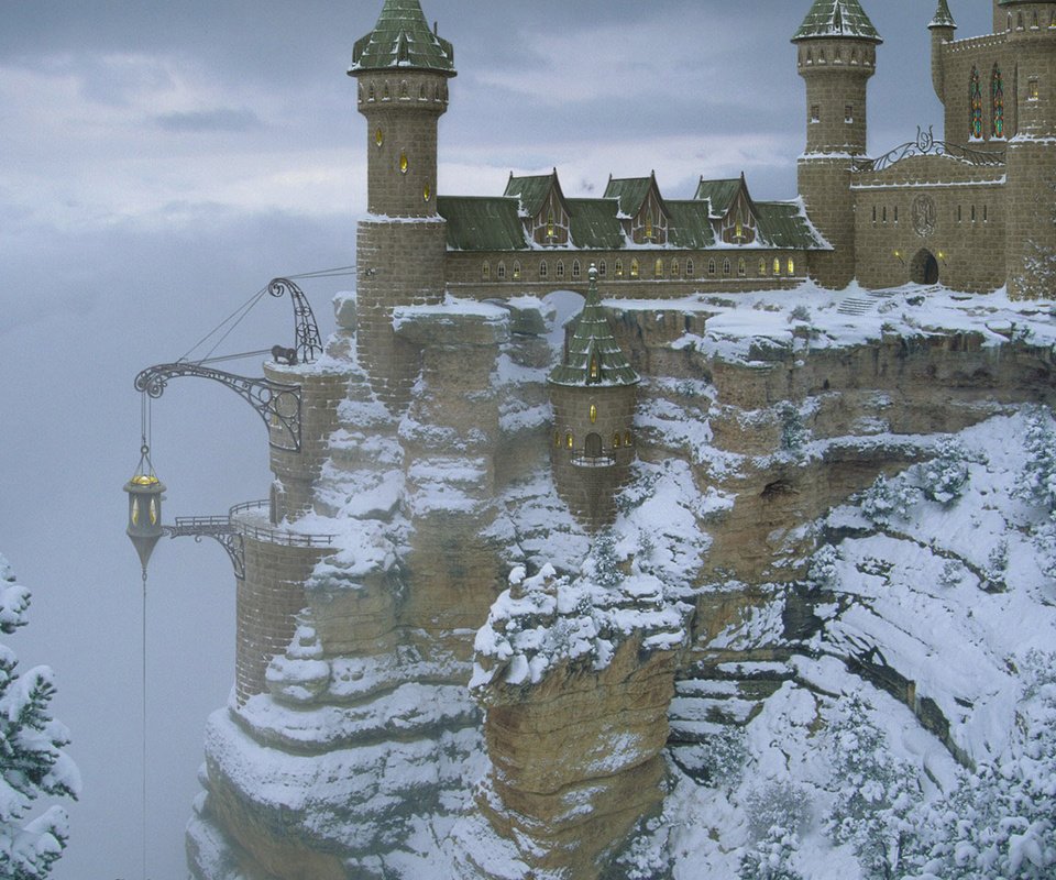 Обои снег, зима, замок, хогвартс, snow, winter, castle, hogwarts разрешение 1920x1200 Загрузить