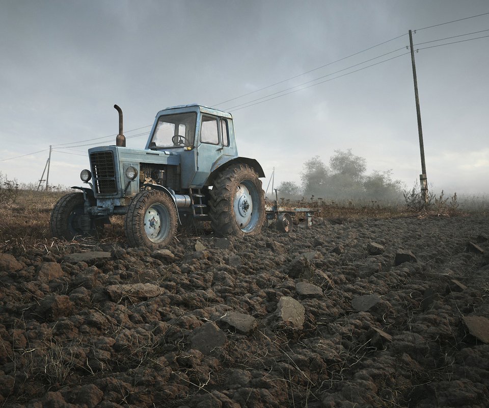 Обои небо, поле, трактор, 3д, беларус, the sky, field, tractor, 3d, belarus разрешение 1920x1200 Загрузить