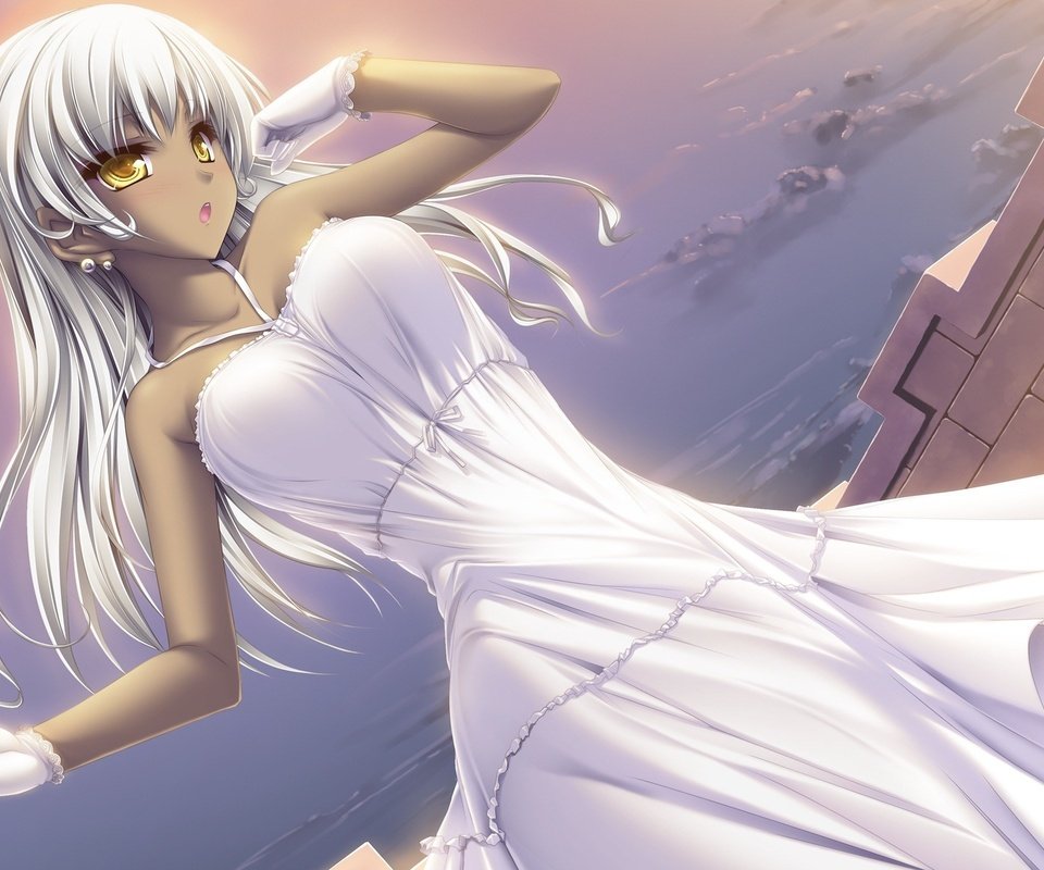 Обои девушка, аниме, белое платье, белые волосы, girl, anime, white dress, white hair разрешение 2560x1600 Загрузить