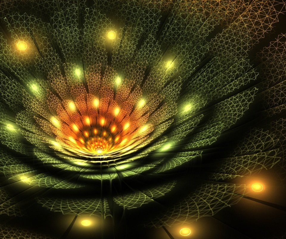 Обои свет, абстракция, цветок, лепестки, фрактал, light, abstraction, flower, petals, fractal разрешение 1920x1200 Загрузить