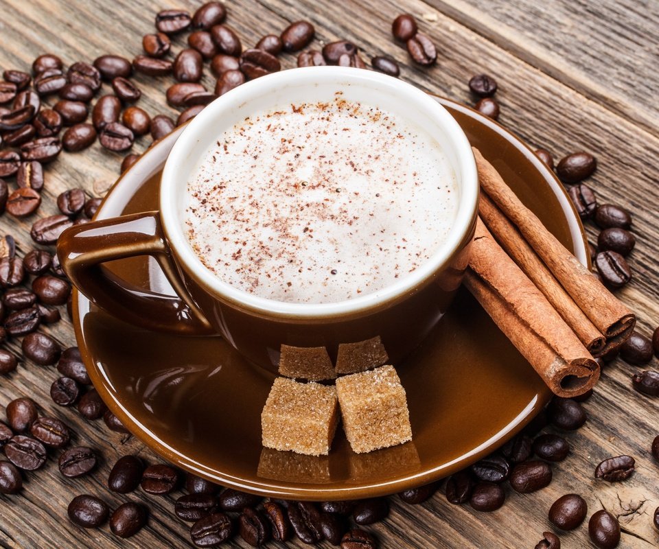 Обои корица, кофе, чашка, кофейные зерна, сахар, cinnamon, coffee, cup, coffee beans, sugar разрешение 4562x3041 Загрузить