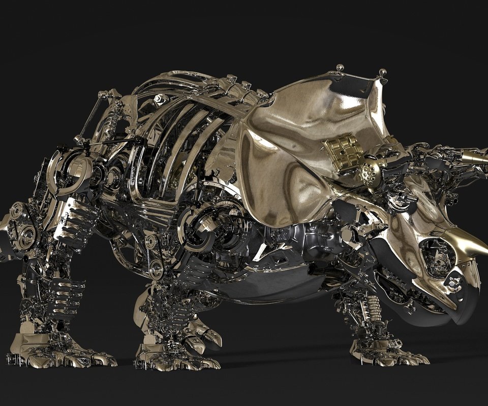Обои металл, детали, 3д, трицератопс, metal, details, 3d, triceratops разрешение 2560x1600 Загрузить