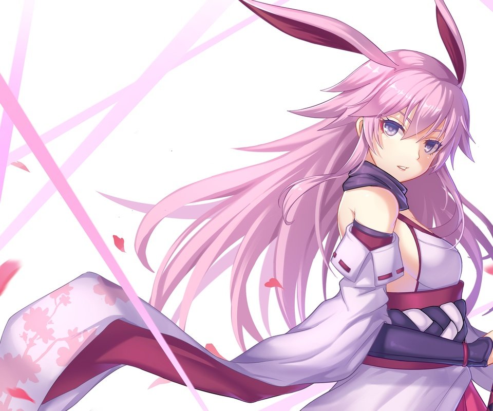 Обои лепестки, bunny ears, розовые волосы, аниме девочка, traditional clothes, petals, pink hair, anime girl разрешение 3200x1984 Загрузить