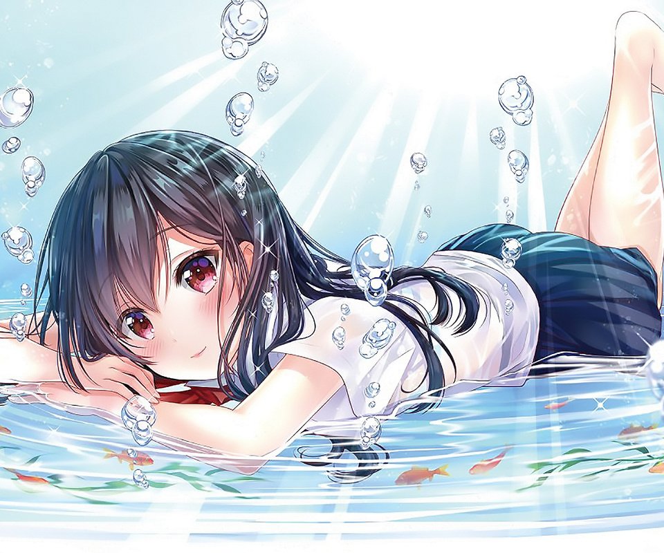 Обои аниме, мыльные пузыри, lying down, gевочка, anime, bubbles, girl разрешение 1920x1356 Загрузить