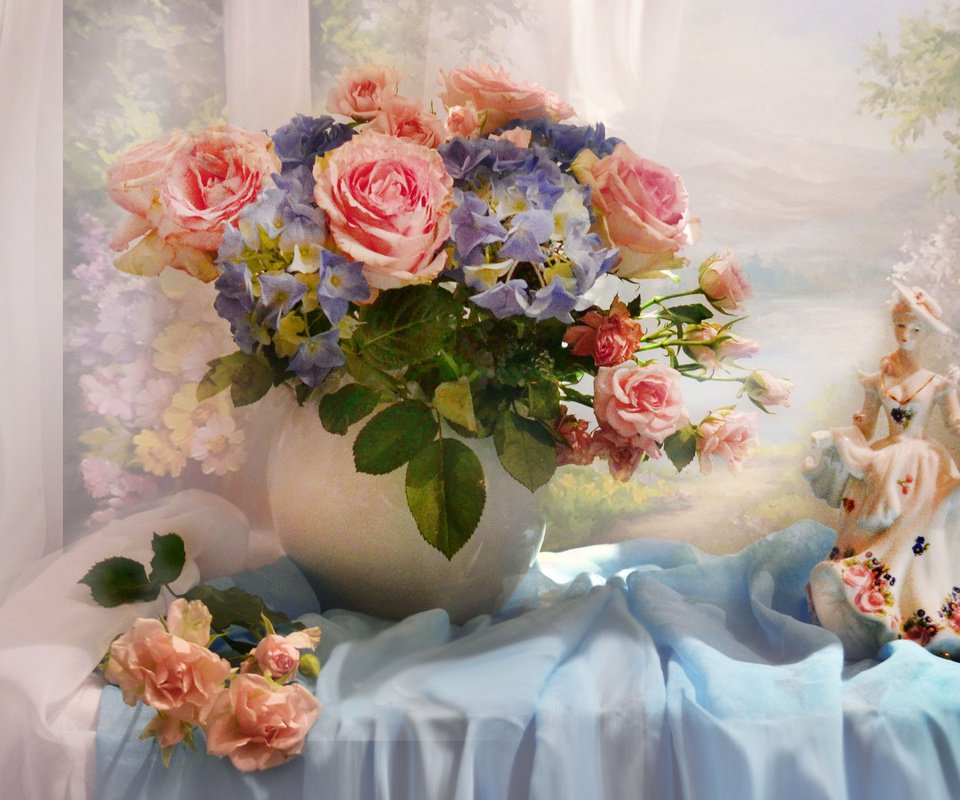 Обои цветы, фигурка, девушка, валентина колова, розы, статуэтка, ткань, окно, ваза, вуаль, flowers, figure, girl, valentina fencing, roses, figurine, fabric, window, vase, veil разрешение 2560x1672 Загрузить