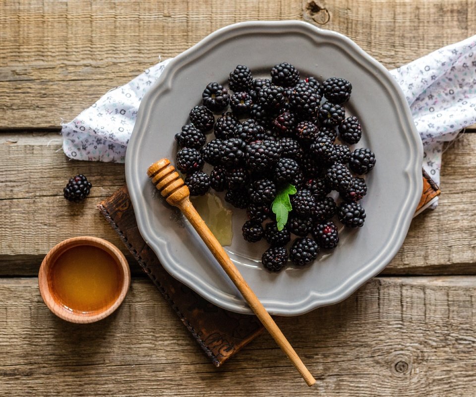 Обои ягоды, мед, тарелка, ежевика, berries, honey, plate, blackberry разрешение 4758x3806 Загрузить