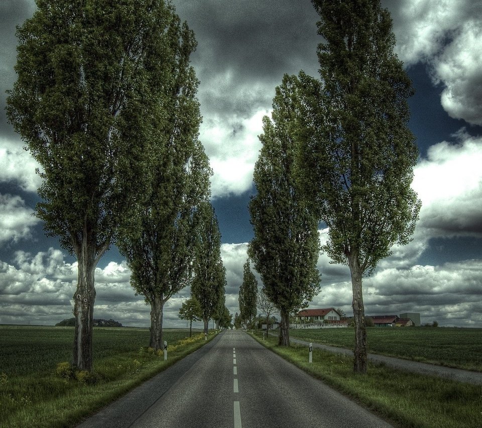 Обои дорога, деревья, дом, road, trees, house разрешение 1920x1200 Загрузить