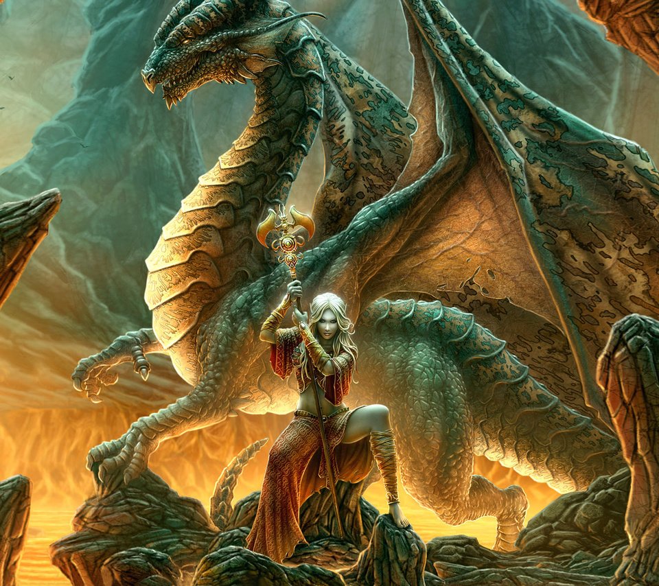 Обои девушка, фентези, дракон, эльфийка, жезл, kerem beyit - dragon mage, girl, fantasy, dragon, elf, rod разрешение 1920x1200 Загрузить