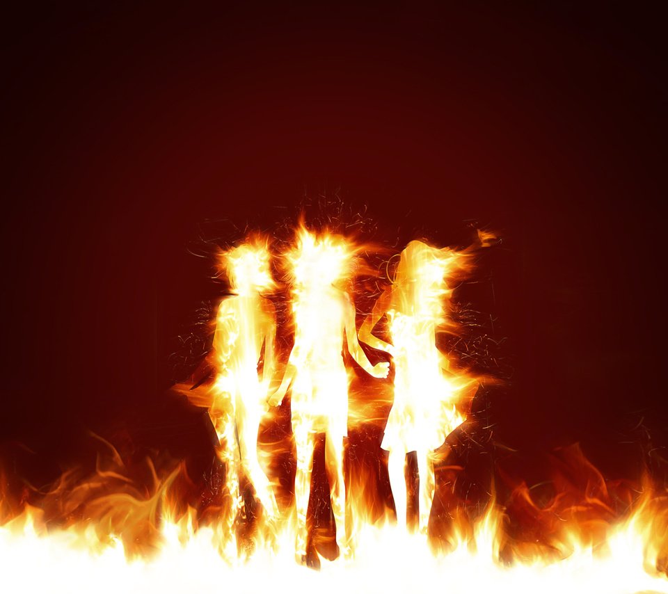 Обои пламя, огонь, девушки, силуэты, танец, ветер, flame, fire, girls, silhouettes, dance, the wind разрешение 2560x2048 Загрузить