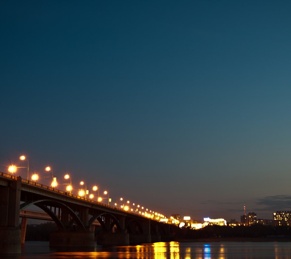 Обои огни, вечер, река, мост, россия, новосибирск, обь, lights, the evening, river, bridge, russia, novosibirsk, ob разрешение 4592x2576 Загрузить