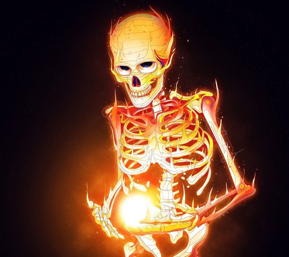 Обои пламя, огонь, череп, скелет, m., flame, fire, skull, skeleton разрешение 1920x1200 Загрузить