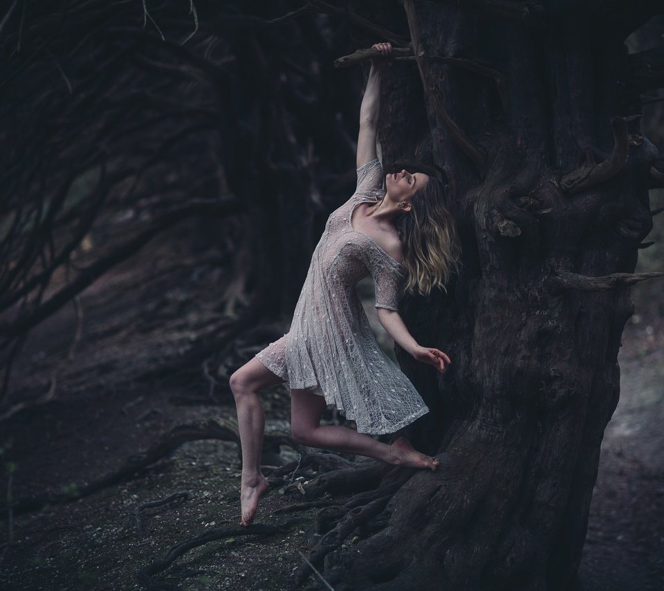 Обои дерево, девушка, платье, висит, tree, girl, dress, hanging разрешение 2048x1365 Загрузить