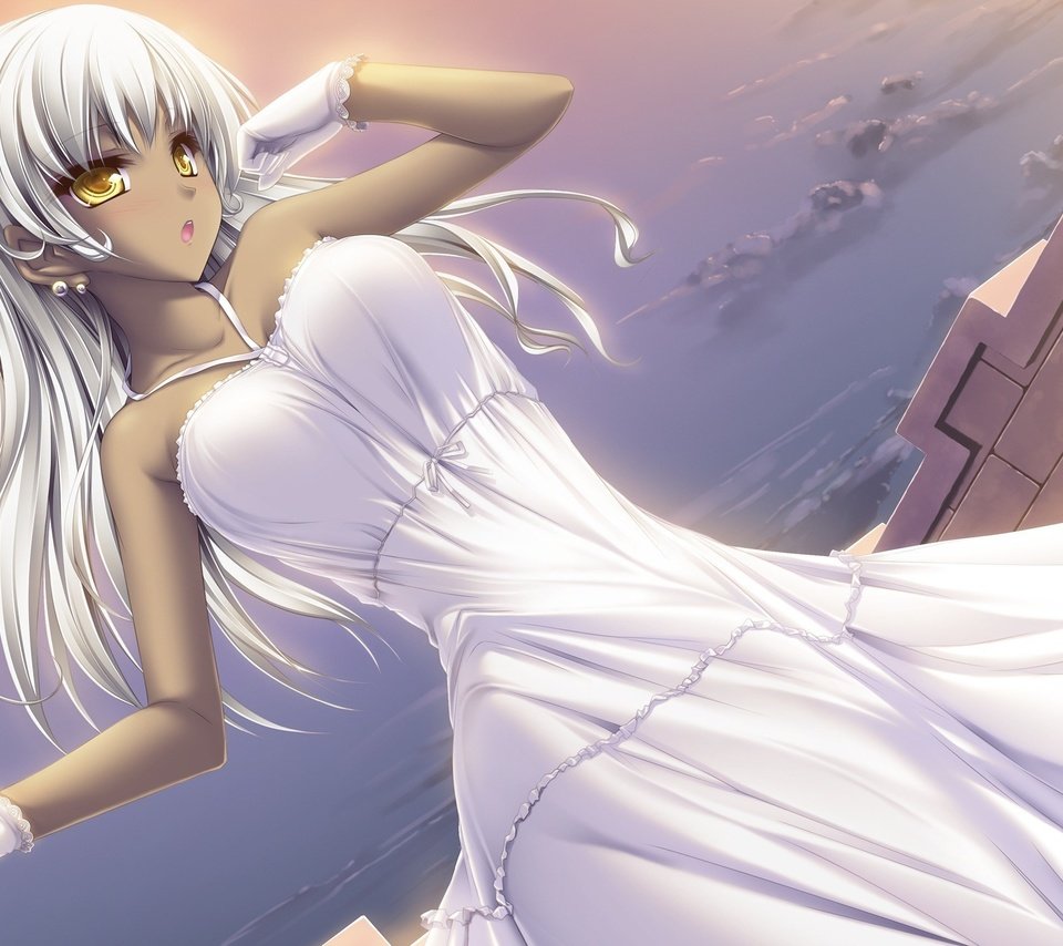 Обои девушка, аниме, белое платье, белые волосы, girl, anime, white dress, white hair разрешение 2560x1600 Загрузить