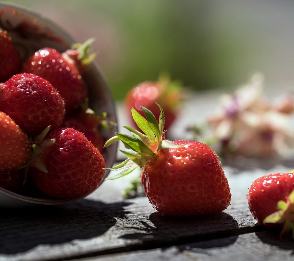 Обои клубника, тень, ягоды, деревянная поверхность, strawberry, shadow, berries, wooden surface разрешение 2048x1309 Загрузить