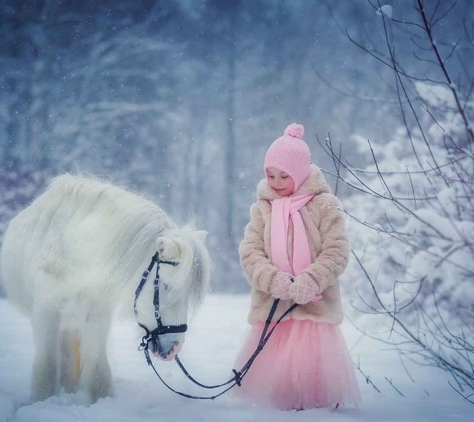 Обои зима, девочка, ребенок, пони, анна петрова, winter, girl, child, pony, anna petrova разрешение 1920x1200 Загрузить