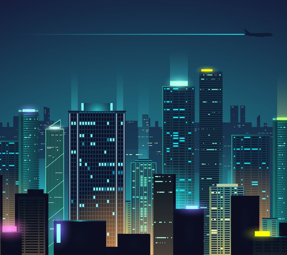 Обои ночь, огни, вектор, город, графика, night, lights, vector, the city, graphics разрешение 3840x2160 Загрузить