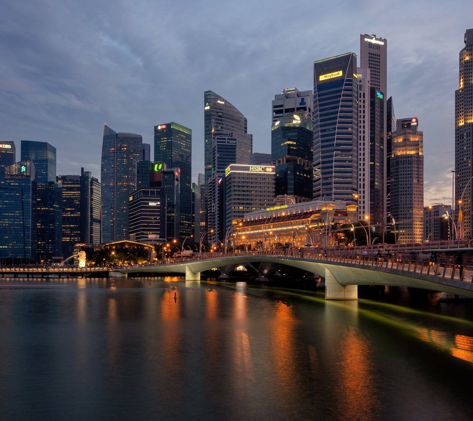 Обои вечер, город, сингапур, the evening, the city, singapore разрешение 2048x1247 Загрузить