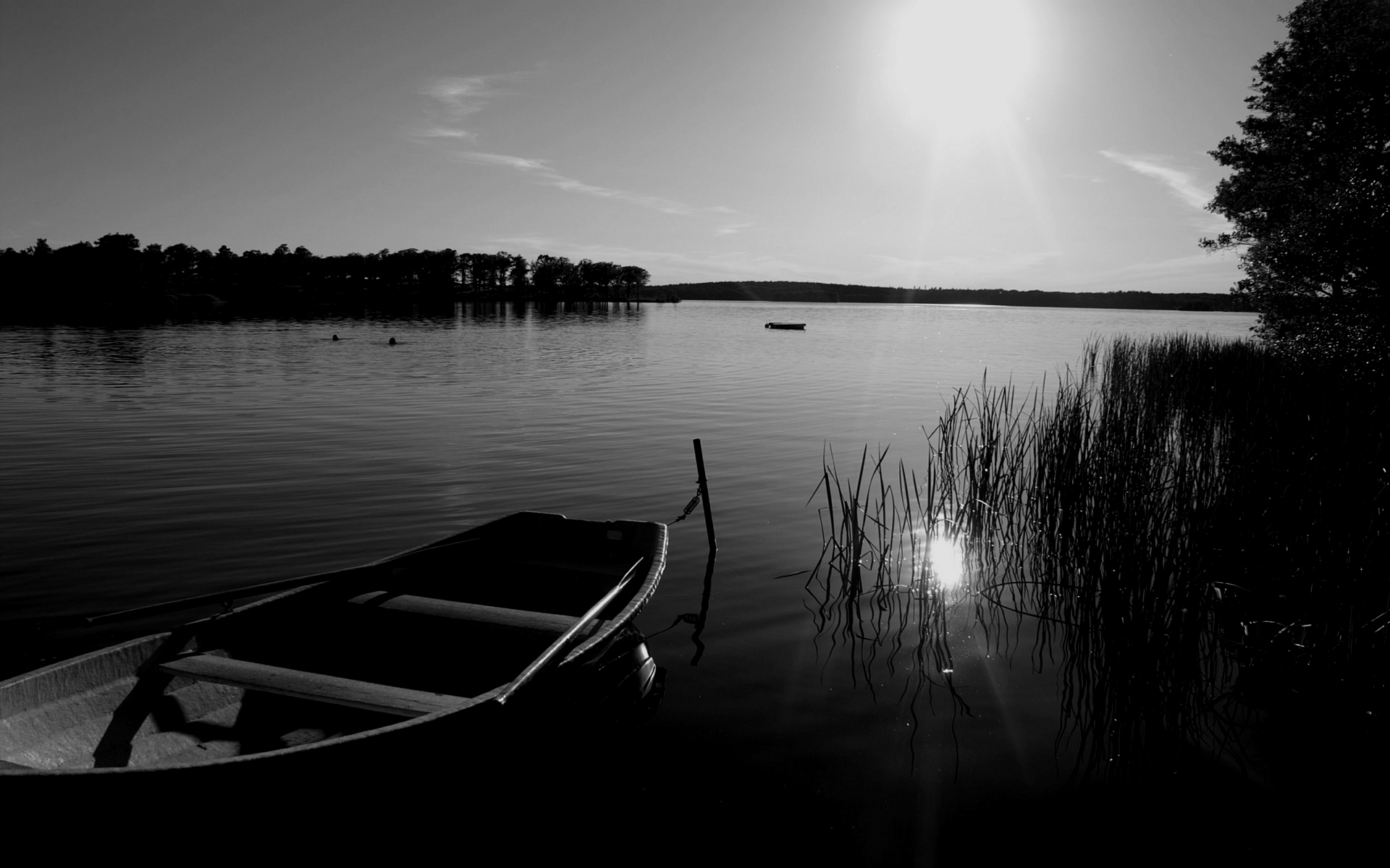 Обои озеро, лодка, чернобелая, lake, boat, black and white разрешение 1920x1200 Загрузить