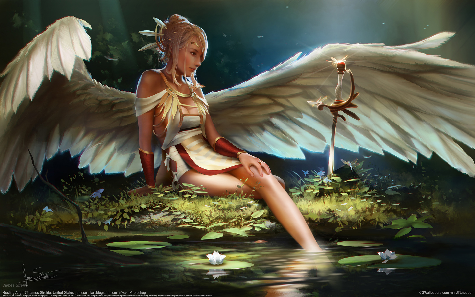 Обои арт, девушка, меч, фэнтези, ангел, art, girl, sword, fantasy, angel разрешение 1920x1200 Загрузить