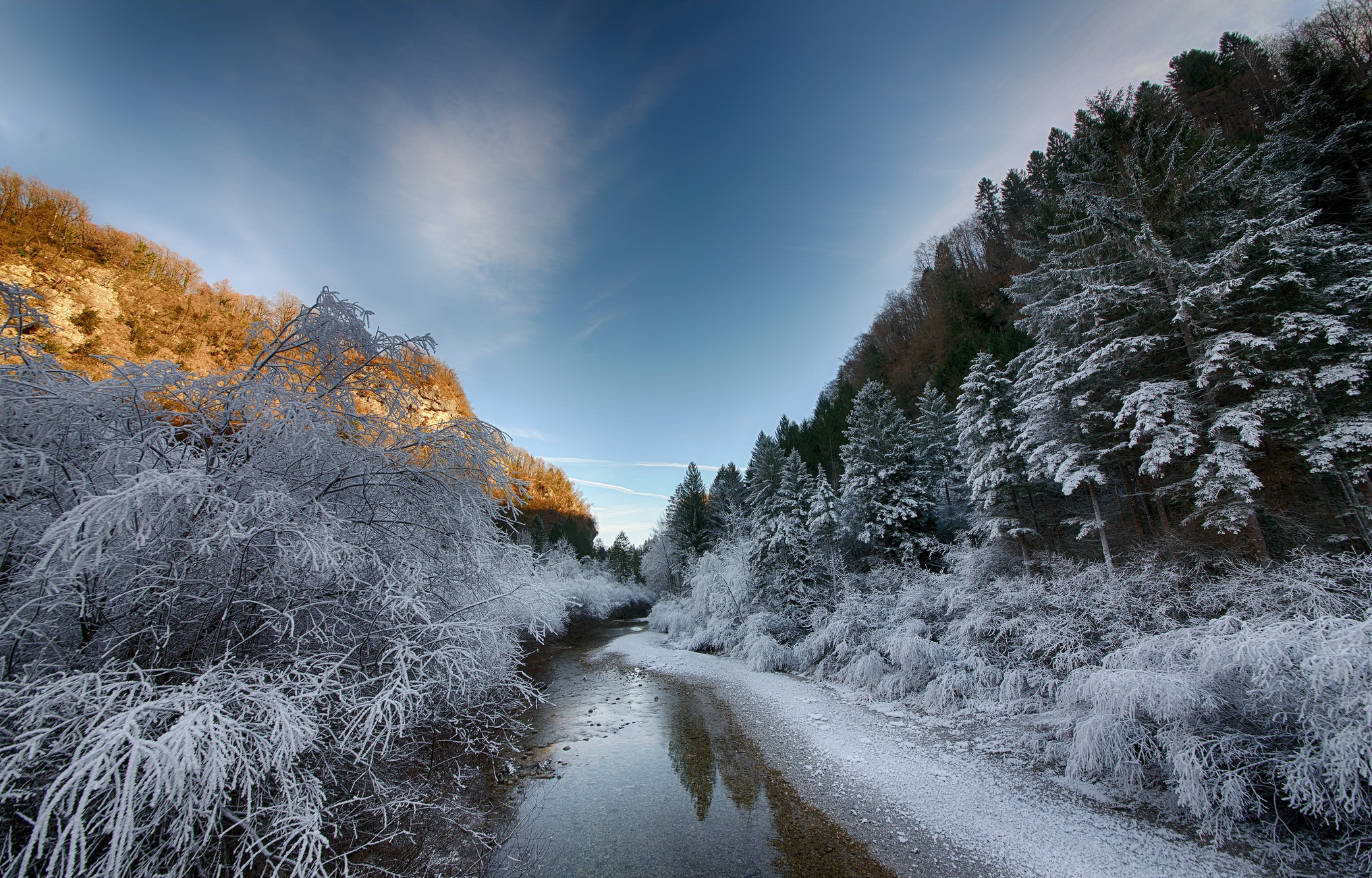 Обои деревья, река, снег, зима, пейзаж, утро, trees, river, snow, winter, landscape, morning разрешение 2033x1301 Загрузить