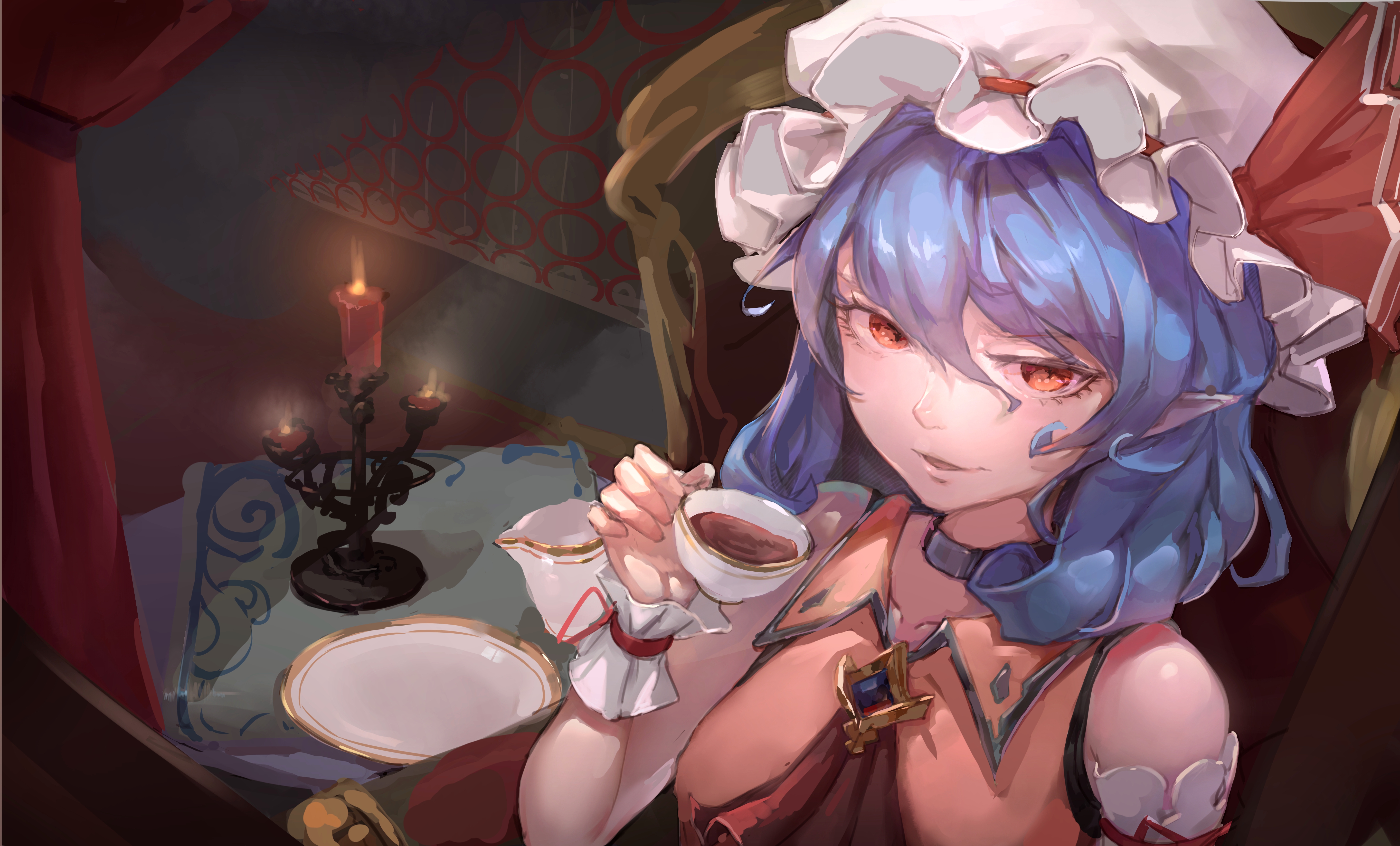 Обои кофе, remilia scarlet, глаза голубые, тохо, elf ears, coffee, blue eyes, touhou разрешение 5748x3474 Загрузить