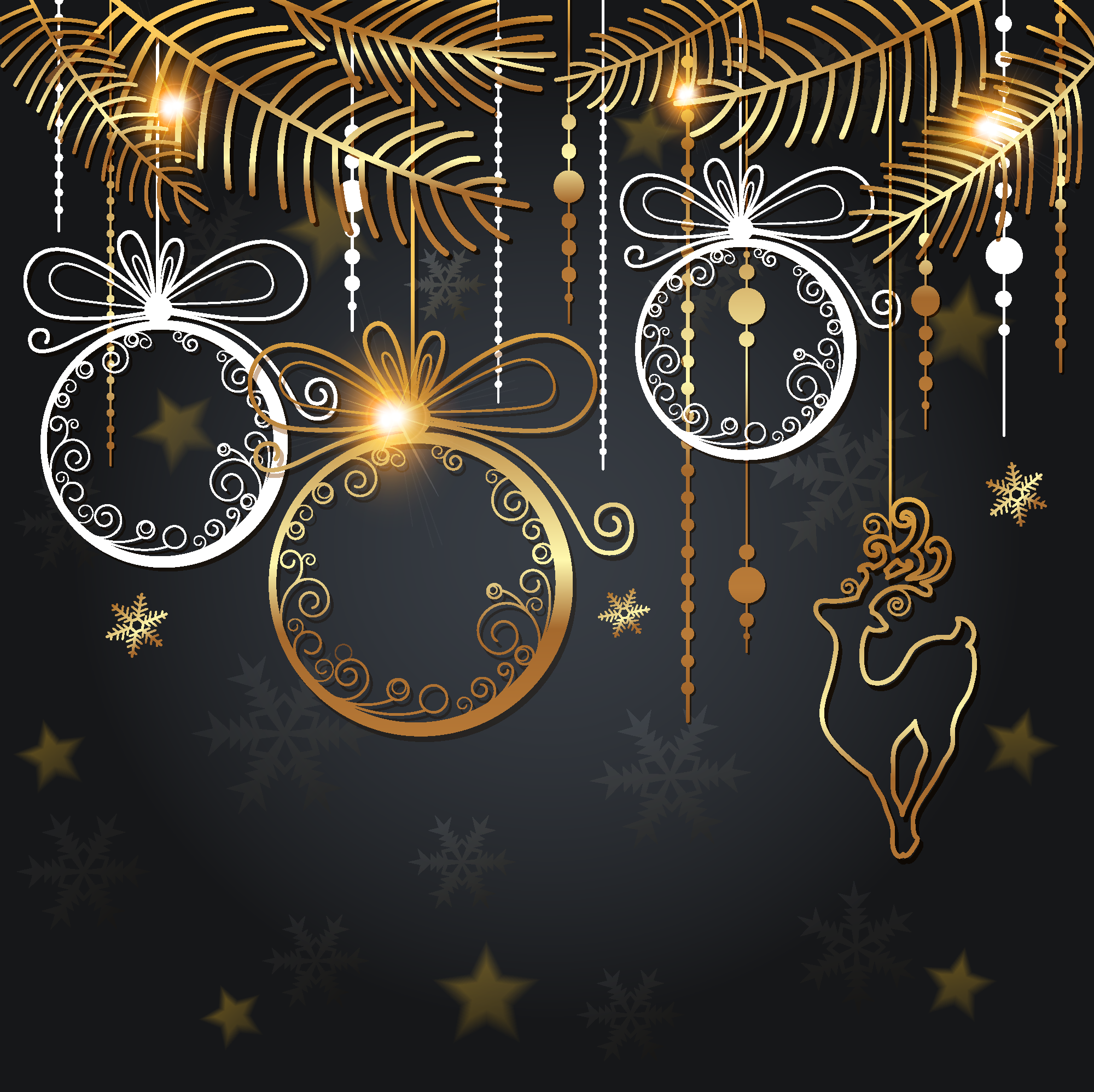 Обои новый год, черный фон, праздник, рождество, открытка, new year, black background, holiday, christmas, postcard разрешение 2000x1997 Загрузить