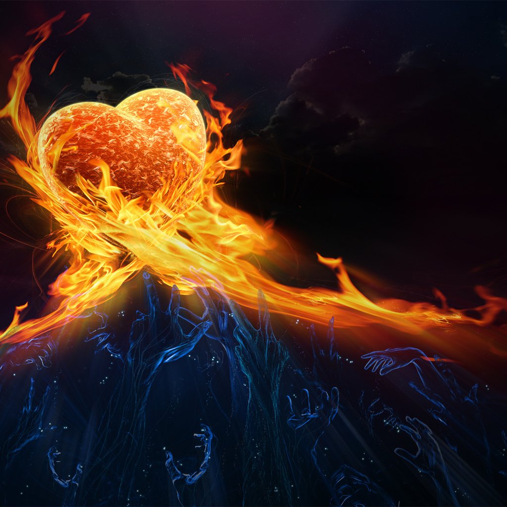 Обои огонь, сердце, руки, чувства, fire, heart, hands, feelings разрешение 1920x1200 Загрузить