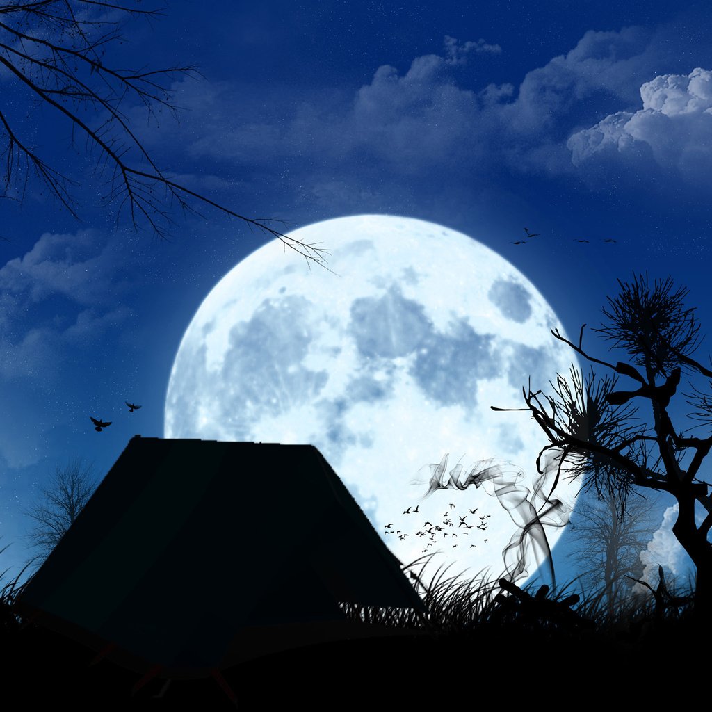 Обои полнолуние, изба, the full moon, hut разрешение 2560x1600 Загрузить