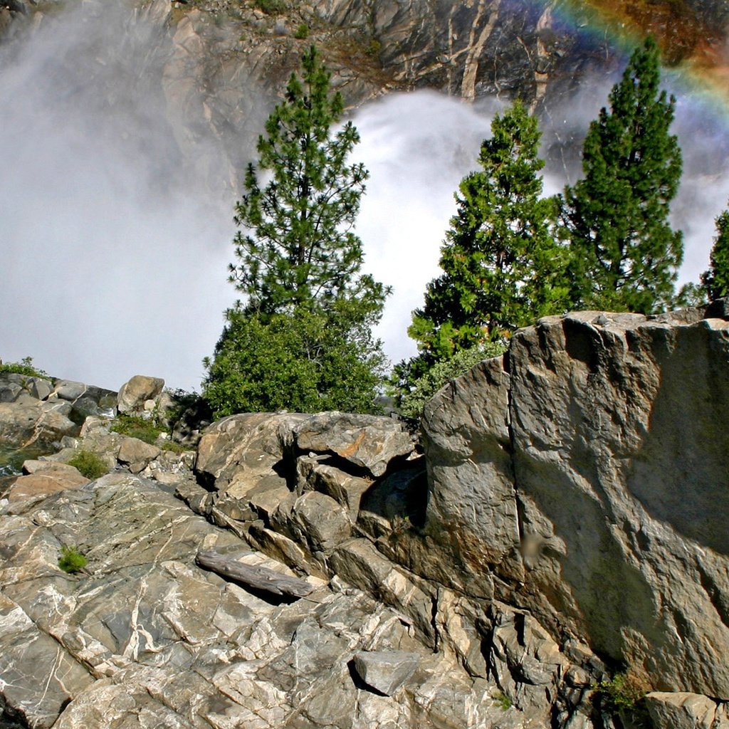 Обои камни, водопад, радуга, глыбы, течение, stones, waterfall, rainbow, blocks, for разрешение 1920x1080 Загрузить