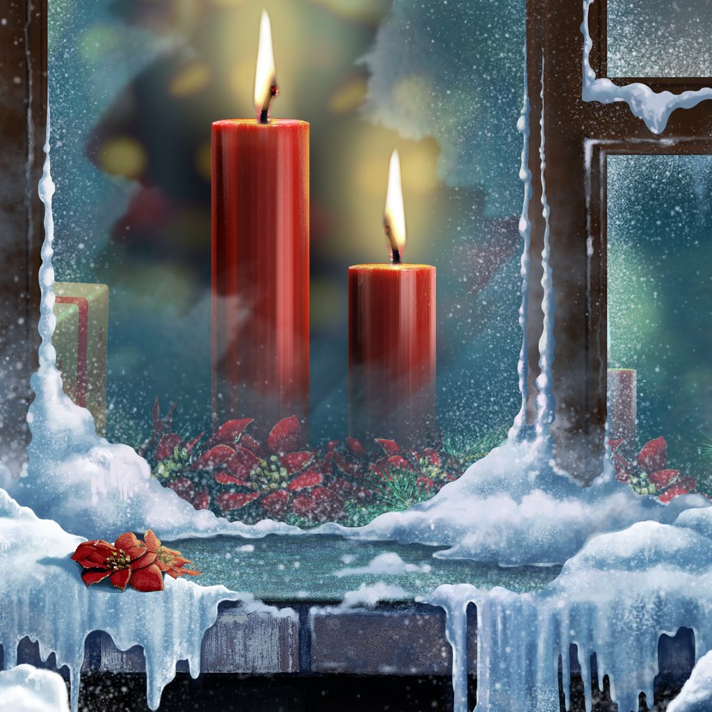 Обои снег, свечи, новый год, зима, окно, рождество, snow, candles, new year, winter, window, christmas разрешение 2800x1977 Загрузить