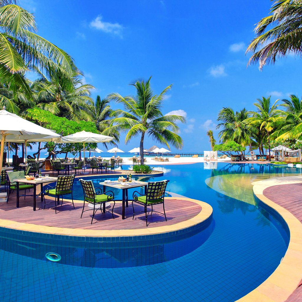 Обои курорт, ресторан, тропики, мальдивы, resort, restaurant, tropics, the maldives разрешение 5000x3333 Загрузить