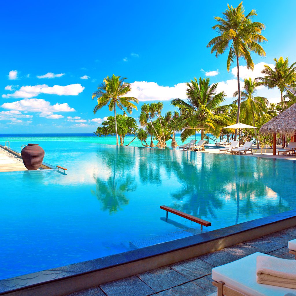 Обои море, бассейн, курорт, тропики, мальдивы, sea, pool, resort, tropics, the maldives разрешение 1920x1441 Загрузить