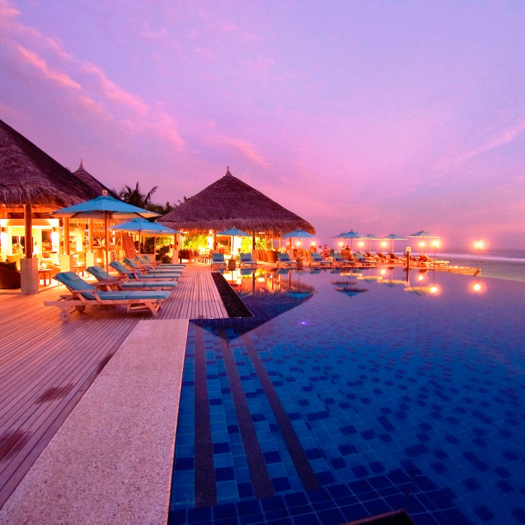 Обои закат, курорт, тропики, мальдивы, sunset, resort, tropics, the maldives разрешение 3613x2178 Загрузить