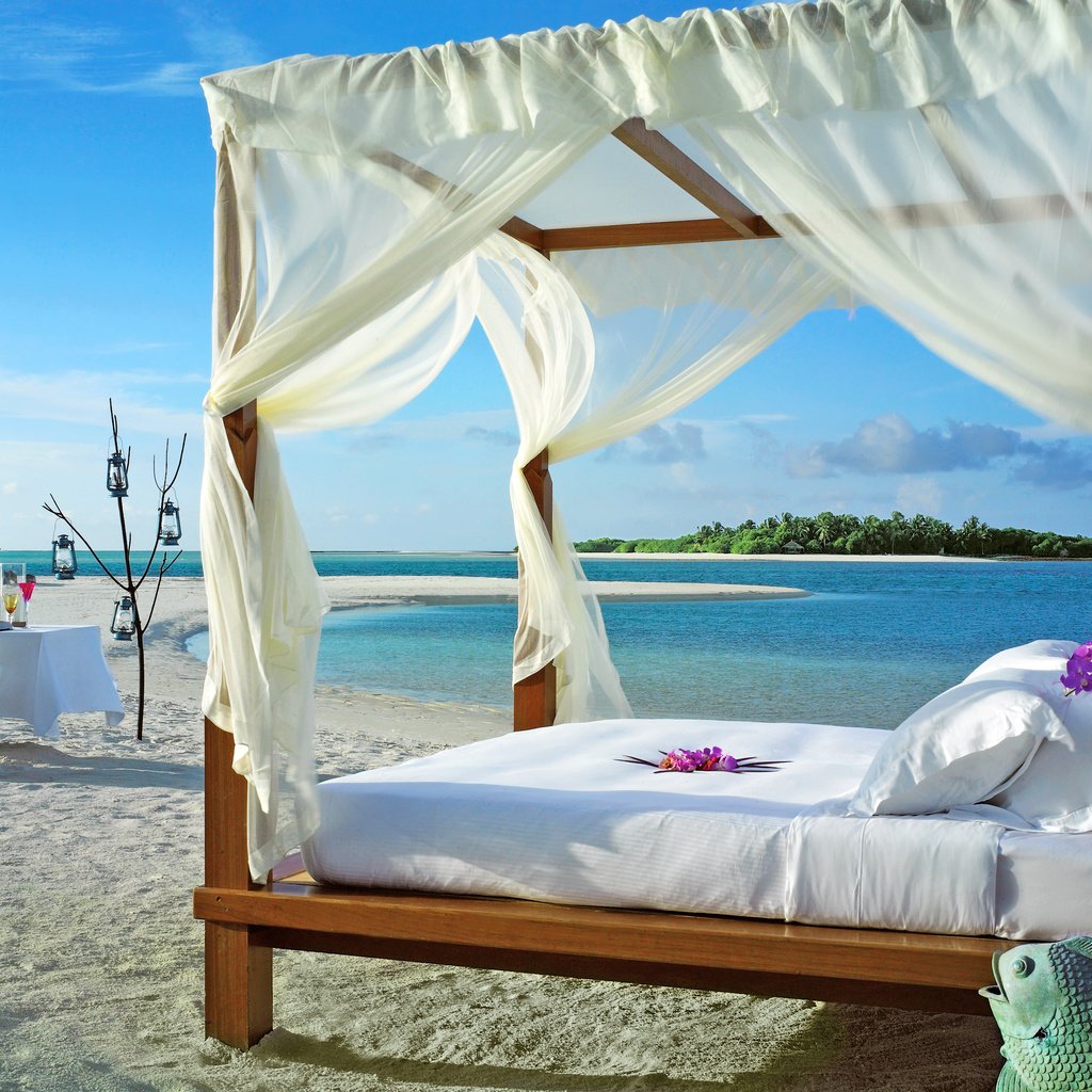 Обои море, пляж, отдых, остров, кровать, тропики, мальдивы, sea, beach, stay, island, bed, tropics, the maldives разрешение 3000x2250 Загрузить
