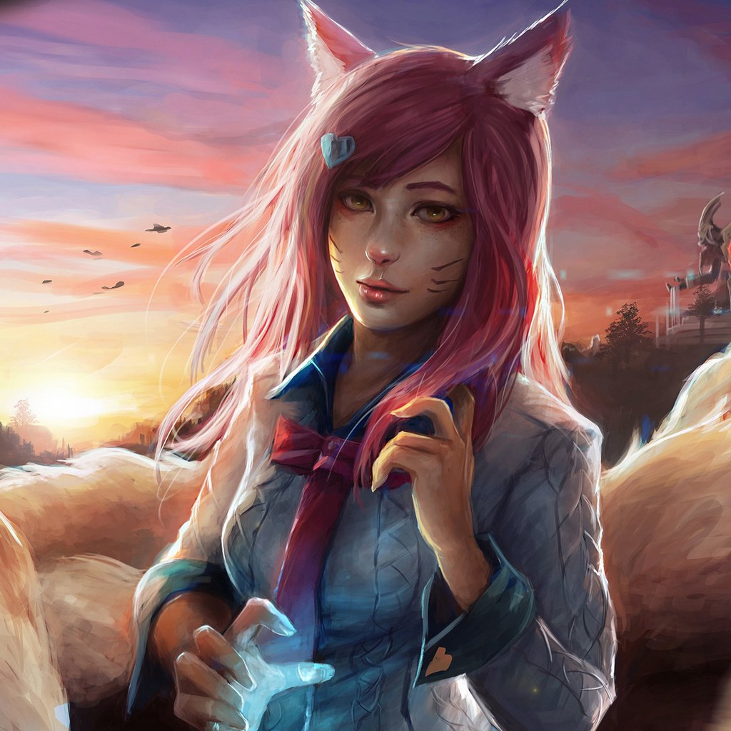 Обои девушка, лиса, ушки, рубашка, ahri, nine-tailed fox, лига легенд, girl, fox, ears, shirt, league of legends разрешение 1920x1500 Загрузить