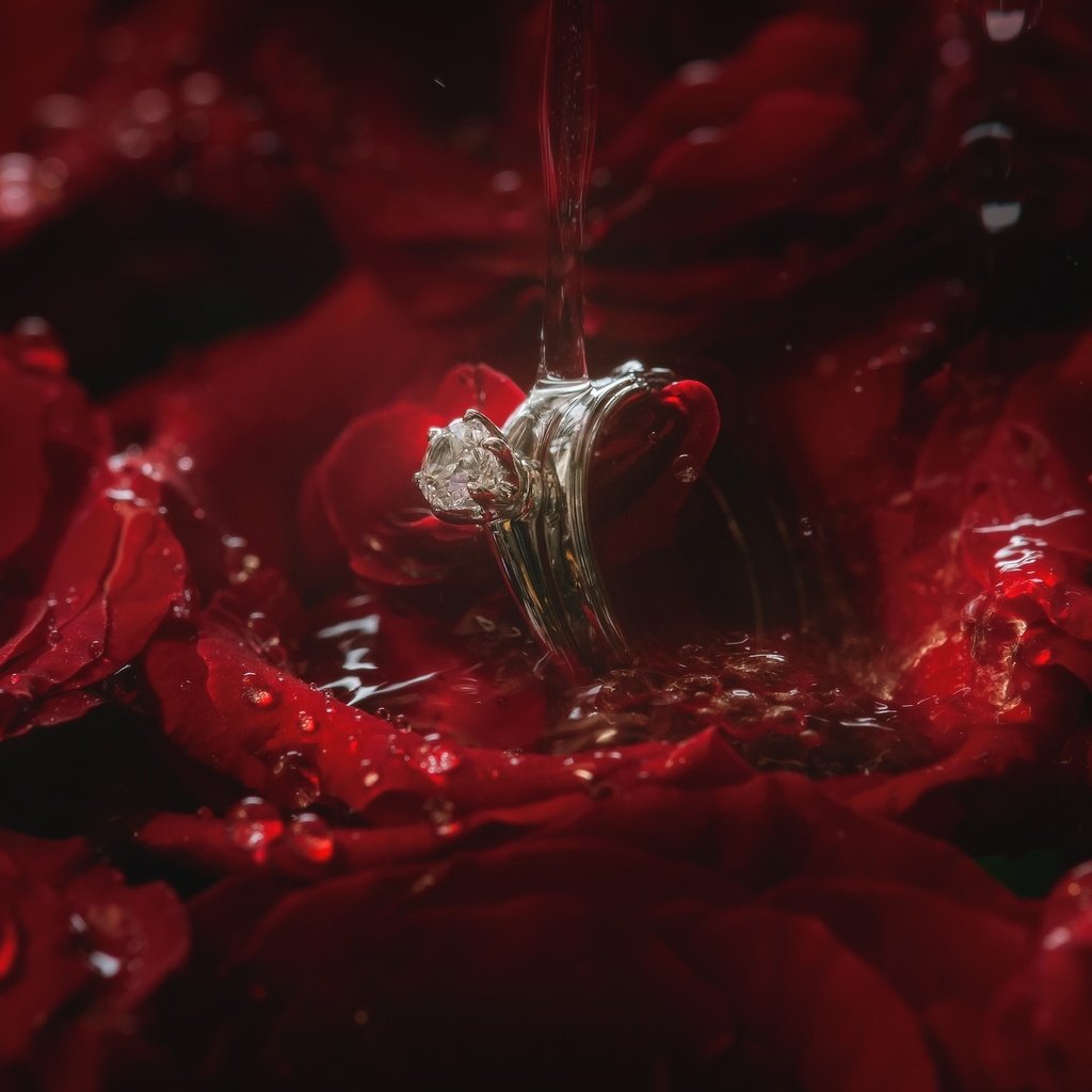 Обои вода, роза, лепестки, кольцо, water, rose, petals, ring разрешение 2048x1363 Загрузить