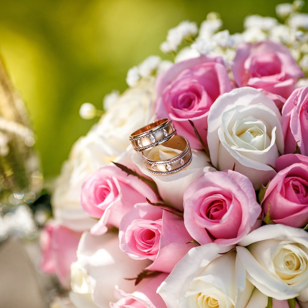 Обои розы, букет, кольца, свадьба, шампанское, венчание, свадебный букет, роз, букеты, roses, bouquet, ring, wedding, champagne, wedding bouquet, bouquets разрешение 3307x2205 Загрузить