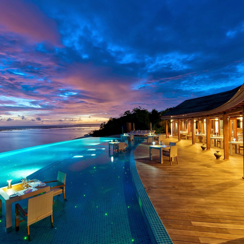 Обои вечер, море, отдых, курорт, тропики, мальдивы, the evening, sea, stay, resort, tropics, the maldives разрешение 2048x1367 Загрузить