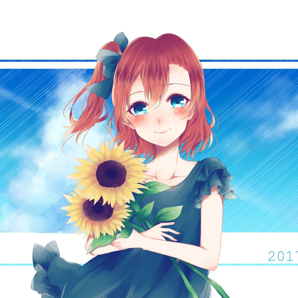 Обои рыжая, подсолнухи, love live, коусака гонока, red, sunflowers, kousaka honoka разрешение 5209x3508 Загрузить