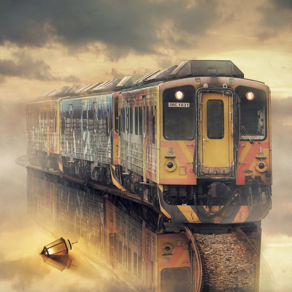 Обои тучи, туман, лампа, поезд, clouds, fog, lamp, train разрешение 2560x1600 Загрузить