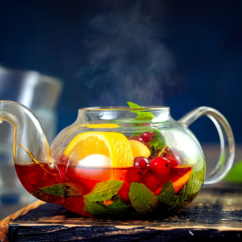 Обои мята, фрукты, лимон, чай, чайник, mint, fruit, lemon, tea, kettle разрешение 2112x1188 Загрузить