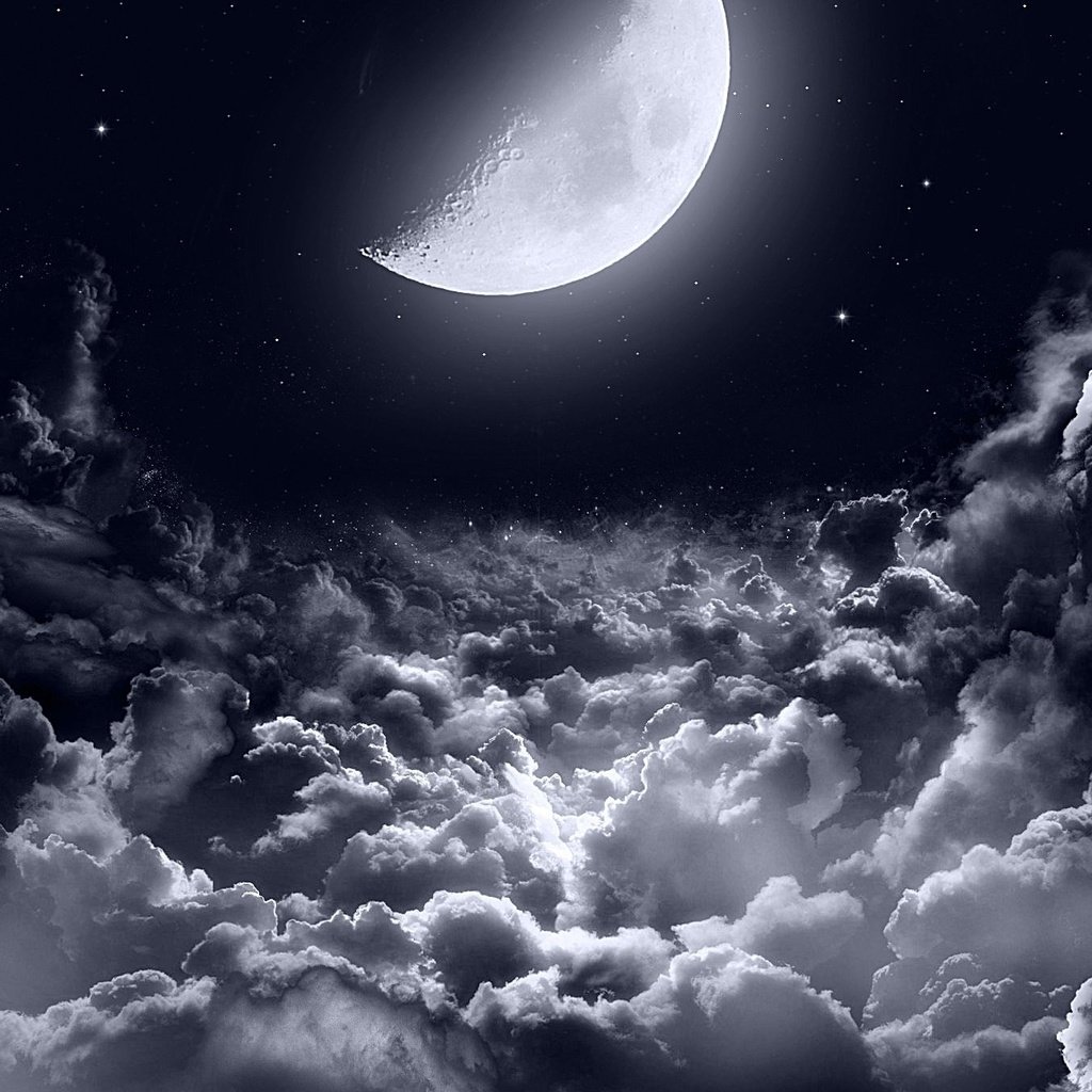 Обои облака, звезды, луна, темнота, лунный свет, полумесяц, ночное небо, clouds, stars, the moon, darkness, moonlight, crescent, the night sky разрешение 2268x1360 Загрузить