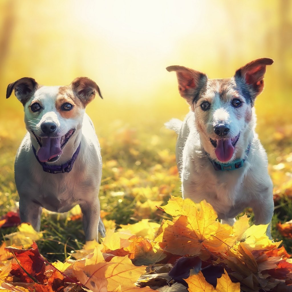 Обои листья, осень, собаки, leaves, autumn, dogs разрешение 3840x2160 Загрузить