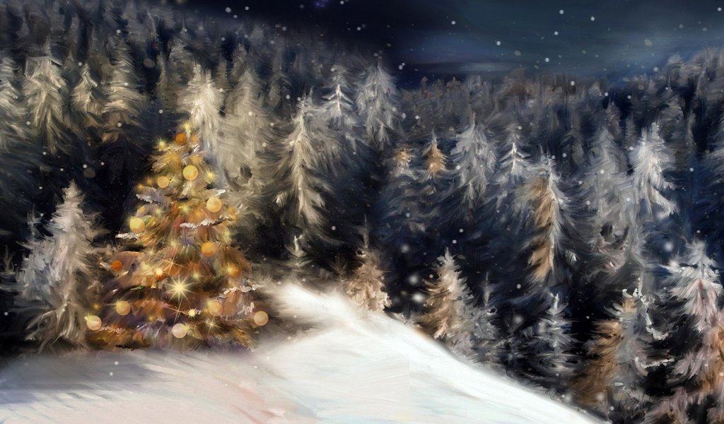 Обои ночь, снег, новый год, елка, лес, зима, елки, праздник, рождество, christmas, night, snow, new year, tree, forest, winter, holiday разрешение 1920x1200 Загрузить