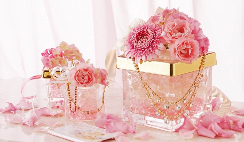 Обои цветы, украшения, розовые, ленты, flowers, decoration, pink, tape разрешение 1920x1200 Загрузить
