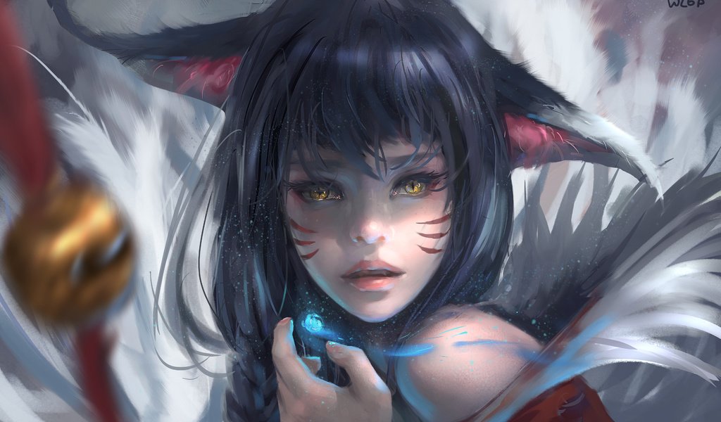 Обои арт, девушка, фэнтези, эльфийка, ahri, nine-tailed fox, лига легенд, wlop, wang ling, ари, art, girl, fantasy, elf, league of legends, hary разрешение 3840x2400 Загрузить