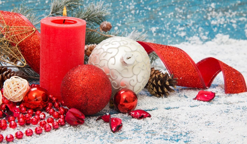 Обои новый год, шары, свеча, рождество, елочные украшения, new year, balls, candle, christmas, christmas decorations разрешение 2880x1800 Загрузить