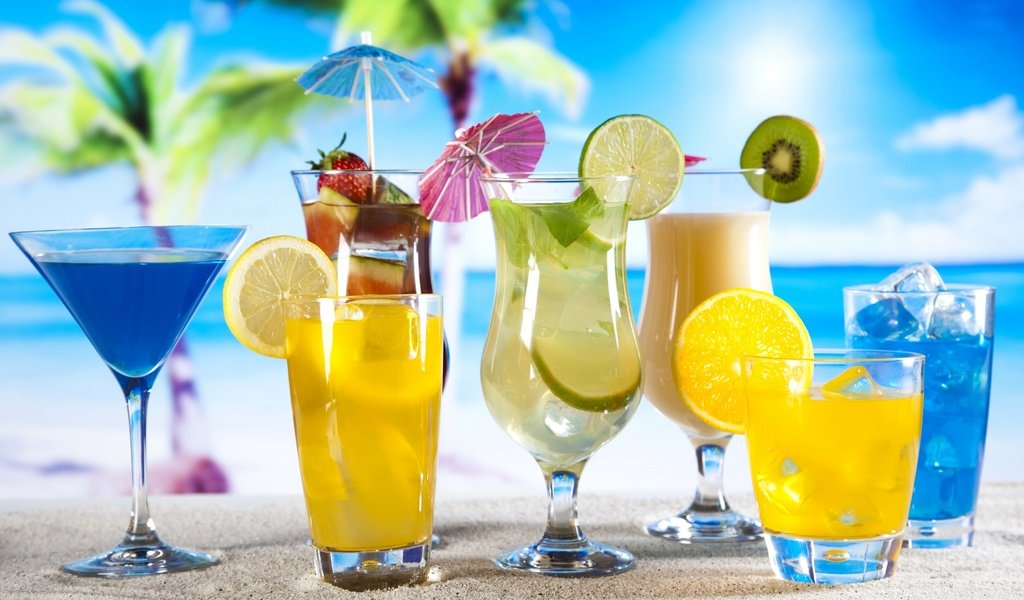 Обои киви, пляж, коктейли, фрукты, стаканы, клубника, лёд, бокалы, лимон, лайм, коктейль, напитки, kiwi, beach, cocktails, fruit, glasses, strawberry, ice, lemon, lime, cocktail, drinks разрешение 3840x2160 Загрузить