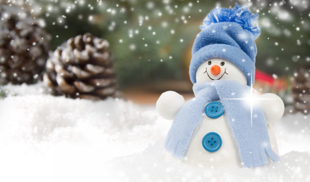 Обои снег, новый год, снеговик, рождество, шишки, snow, new year, snowman, christmas, bumps разрешение 2880x1800 Загрузить