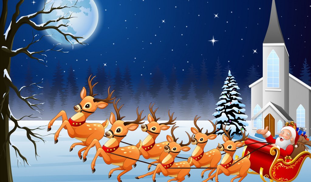 Обои новый год, санта-клаус, луна, сани, дед мороз, олени, рождество, упряжка, открытка, new year, the moon, sleigh, santa claus, deer, christmas, team, postcard разрешение 2112x1188 Загрузить